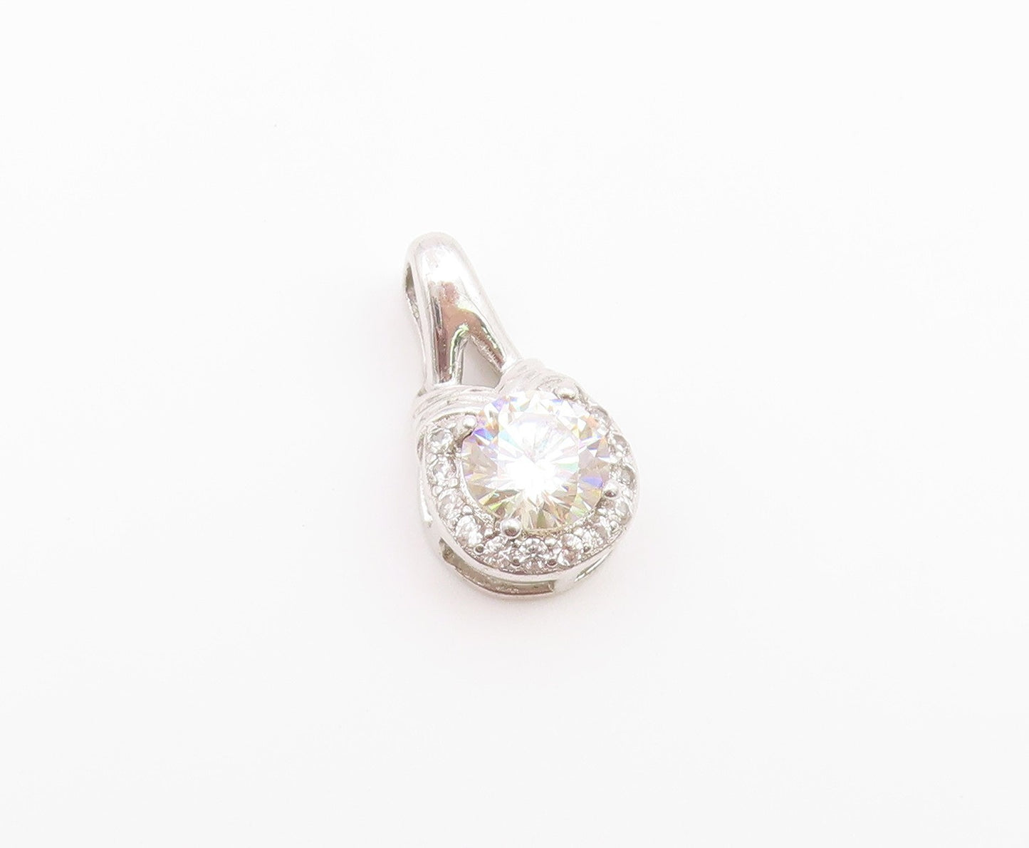 925 Sterling Silver Vintage Pendant Round Cut CZ Halo Solitaire Charm  PT26541