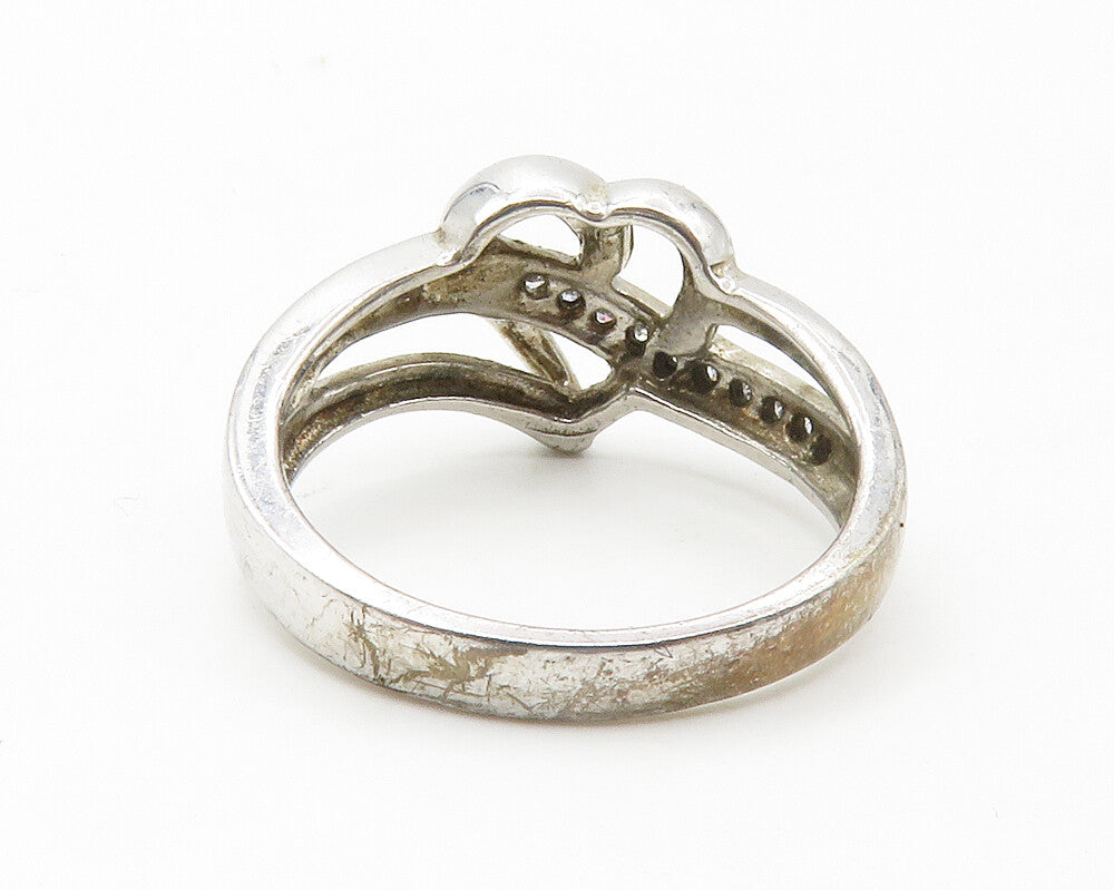 925 Sterling Silver  Genuine Diamonds Shiny Love Heart Band Ring Sz 7  RG14303