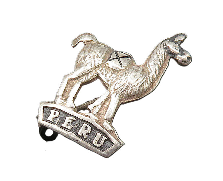 925 Sterling Silver  Vintage Shiny Oxidized Peru Alpaca Brooch Pin  BP8675