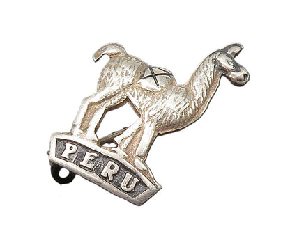 925 Sterling Silver  Vintage Shiny Oxidized Peru Alpaca Brooch Pin  BP8675