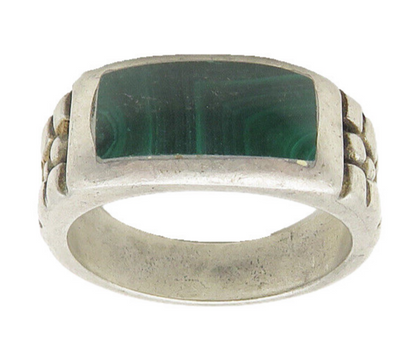 925 Sterling Silver Vintage Inlaid Malachite Band Ring Sz 7 RG18567