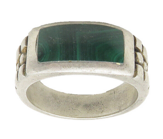 925 Sterling Silver Vintage Inlaid Malachite Band Ring Sz 7 RG18567