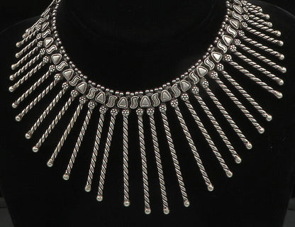 Solid Silver Vintage Dangling Twist Bar Royal Collar Chain Necklace  NE3317