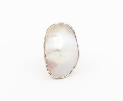 925 Sterling Silver Vintage Ring Modernist Mother Of Pearl Band  Sz 7  RG36507