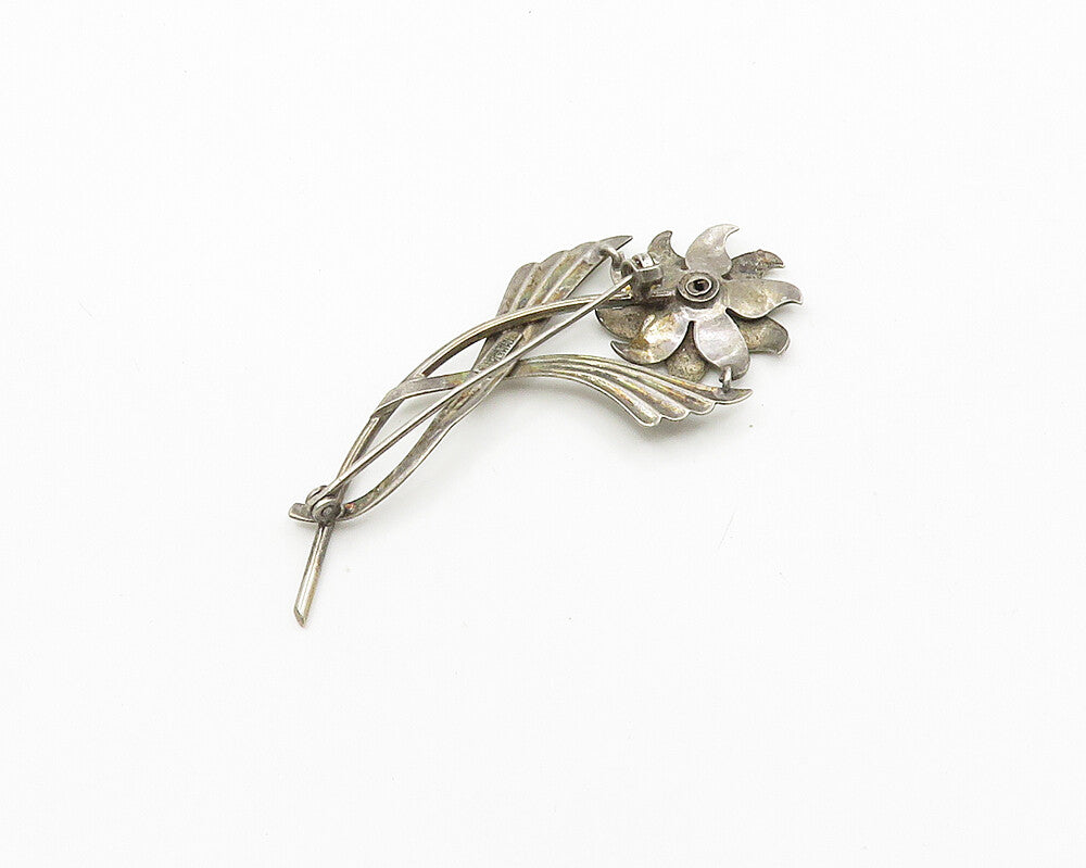 SYMMETALLIC 925 Silver & 14K GOLD  Vintage Enamel Flower Brooch Pin  BP7355