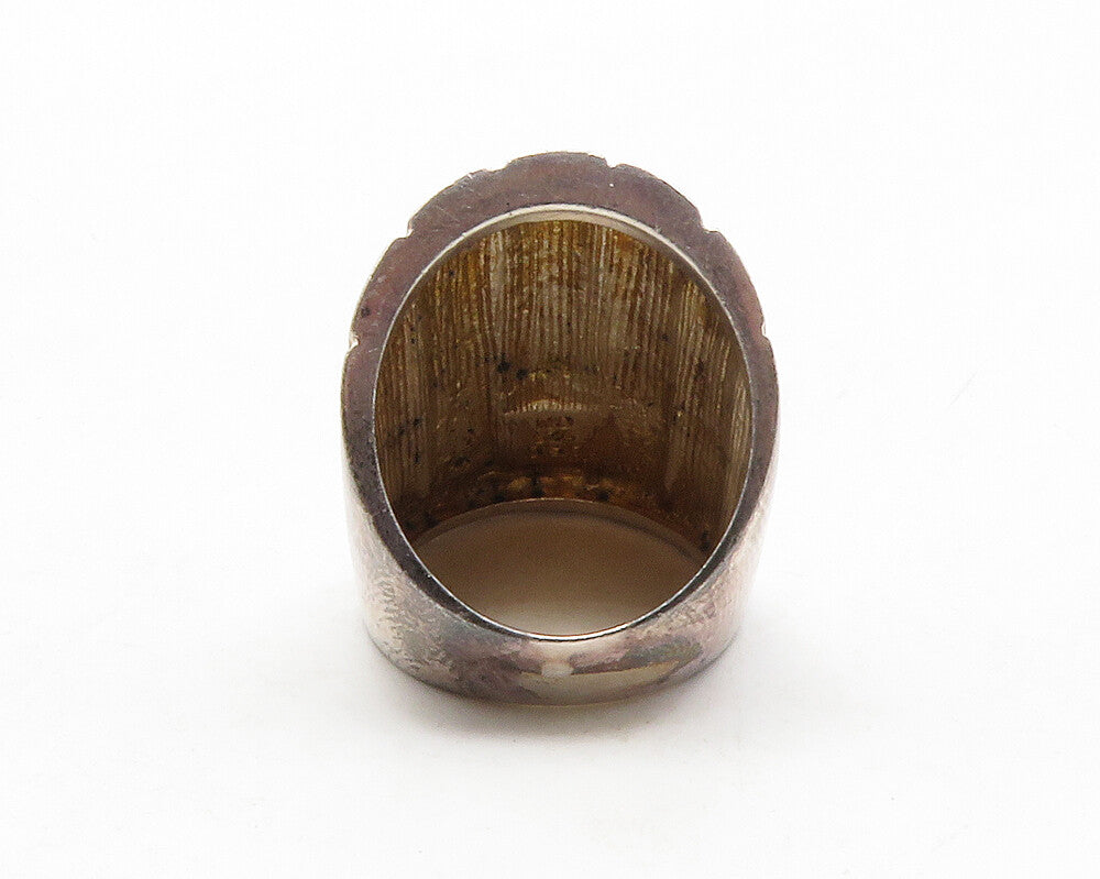 925 Sterling Silver  Vintage Dark Tone Full Finger Band Ring Sz 7  RG13813