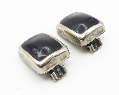 925 Sterling Silver  Vintage Inlaid Black Onyx Non Pierce Earrings  EG5836