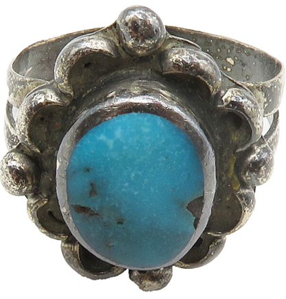 SOUTHWESTERN 925 Sterling Silver Vintage Turquoise Floral Band Ring Sz 8 RG16689