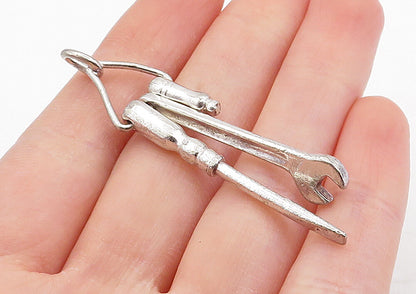 925 Sterling Silver  Vintage Shiny Wrench & Screw Driver Drop Pendant  PT3837