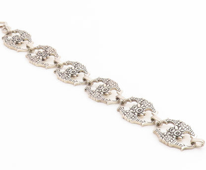 BB 925 Sterling Silver  Vintage Floral Etched Design Chain Bracelet  BT8508
