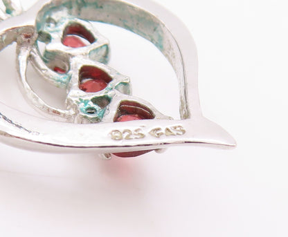 925 Sterling Silver Vintage Pendant Designer Cutout Garnet Heart  PT24562