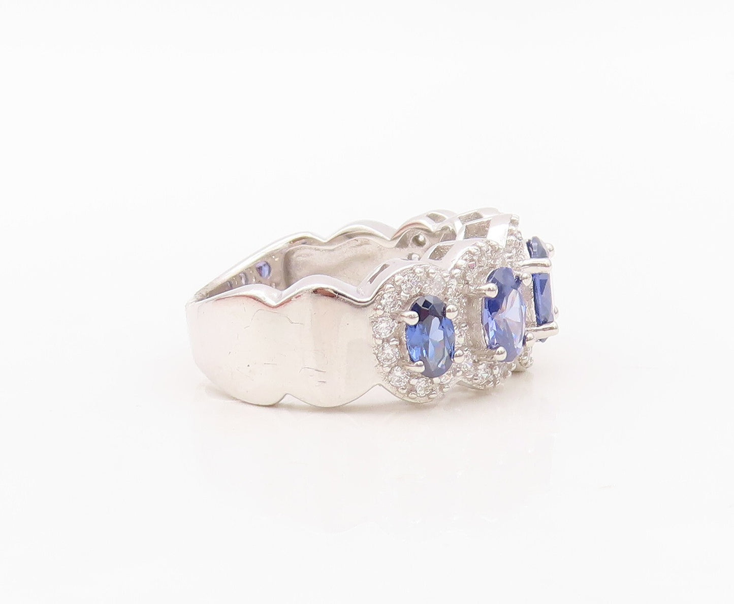 925 Sterling Silver Vintage Ring Oval Cut Sapphire Halo CZ Band  Sz 7  RG30140