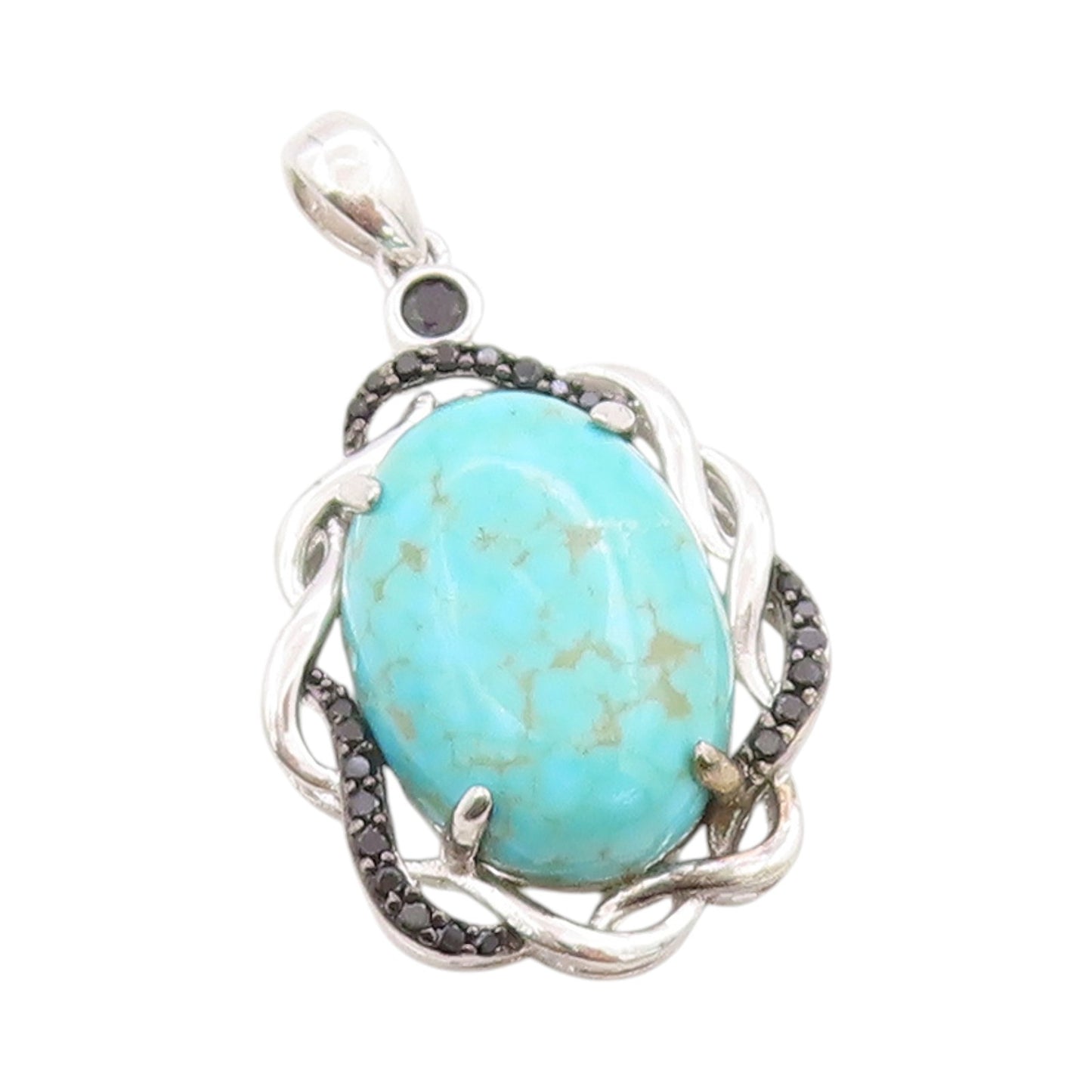 925 Sterling Silver Vintage Pendant Turquoise & Spinel Twisted Edges  PT24862
