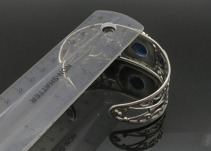 925 Sterling Silver   Vintage Blue Stone Floral Vine Cuff Bracelet  BT9088