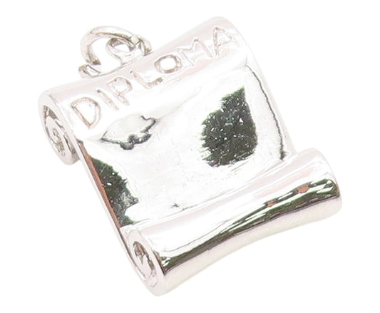 925 Sterling Silver  Vintage Shiny Graduate's Diploma Scroll Pendant  PT19444