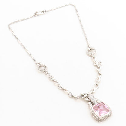 925 Sterling Silver  Pink Cubic Zirconia Infinity Link Chain Necklace  NE1140