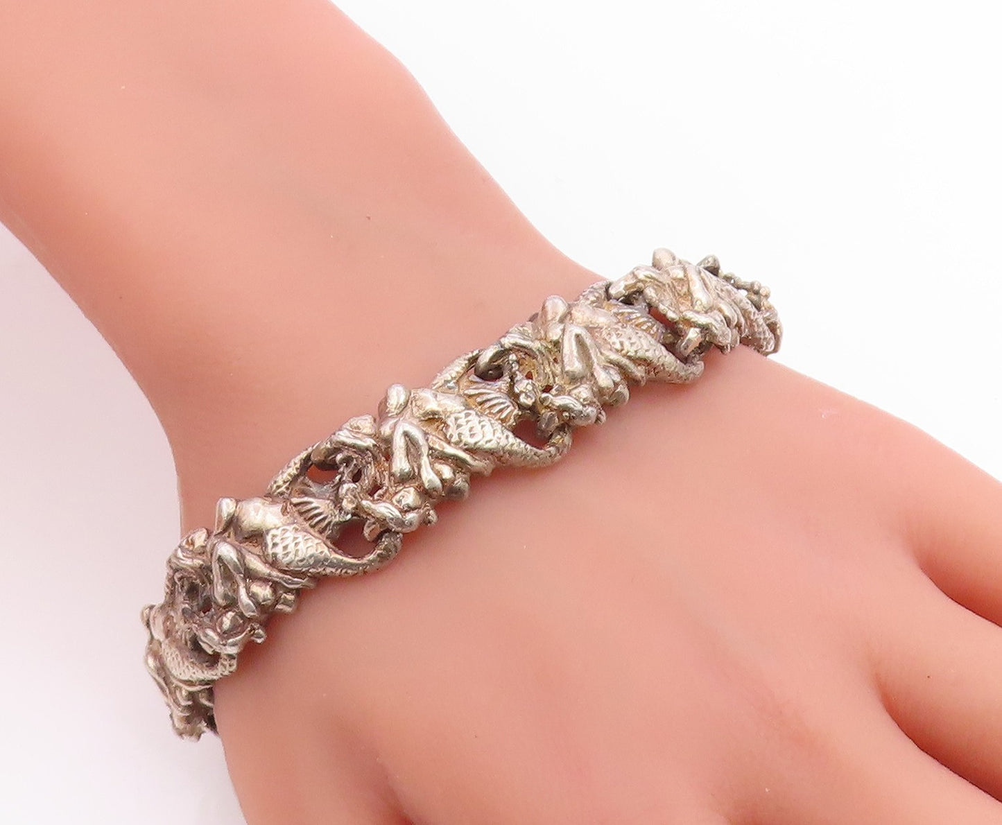 925 Sterling Silver Vintage Bracelet Brutalist Mermaid Link Design  BT12061
