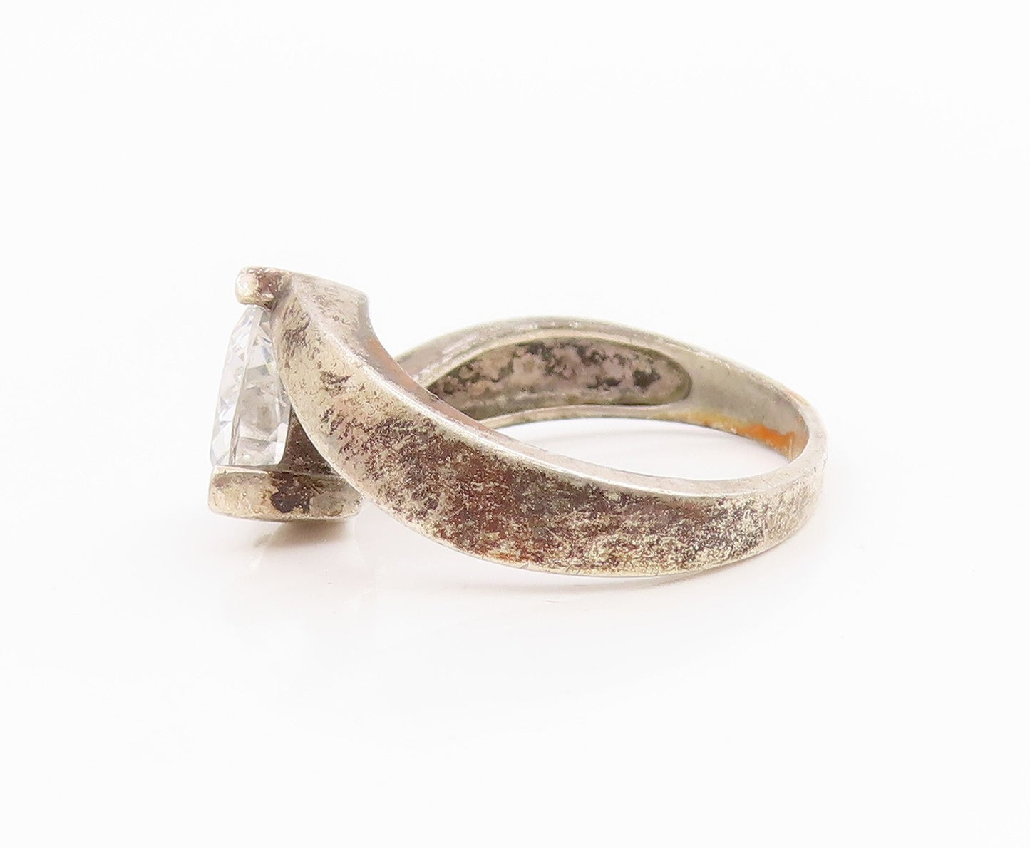 925 Sterling Silver Vintage Ring Classic CZ Solitaire Bypass Band  Sz 7  RG35736