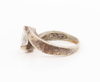 925 Sterling Silver Vintage Ring Classic CZ Solitaire Bypass Band  Sz 7  RG35736