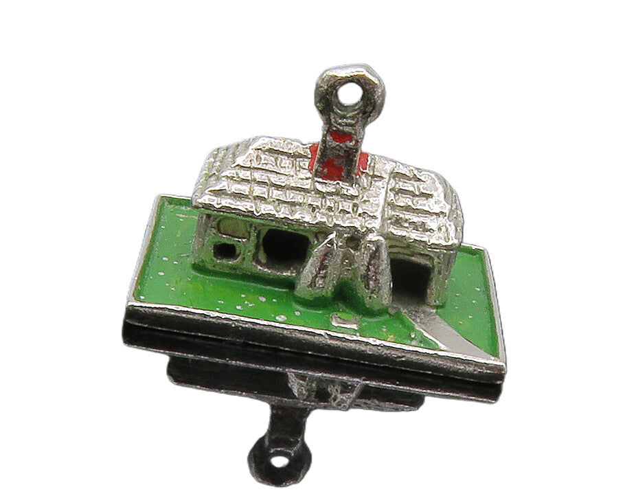 925 Sterling Silver  Vintage Enamel Detail House & Lawn Motif Pendant  PT10045
