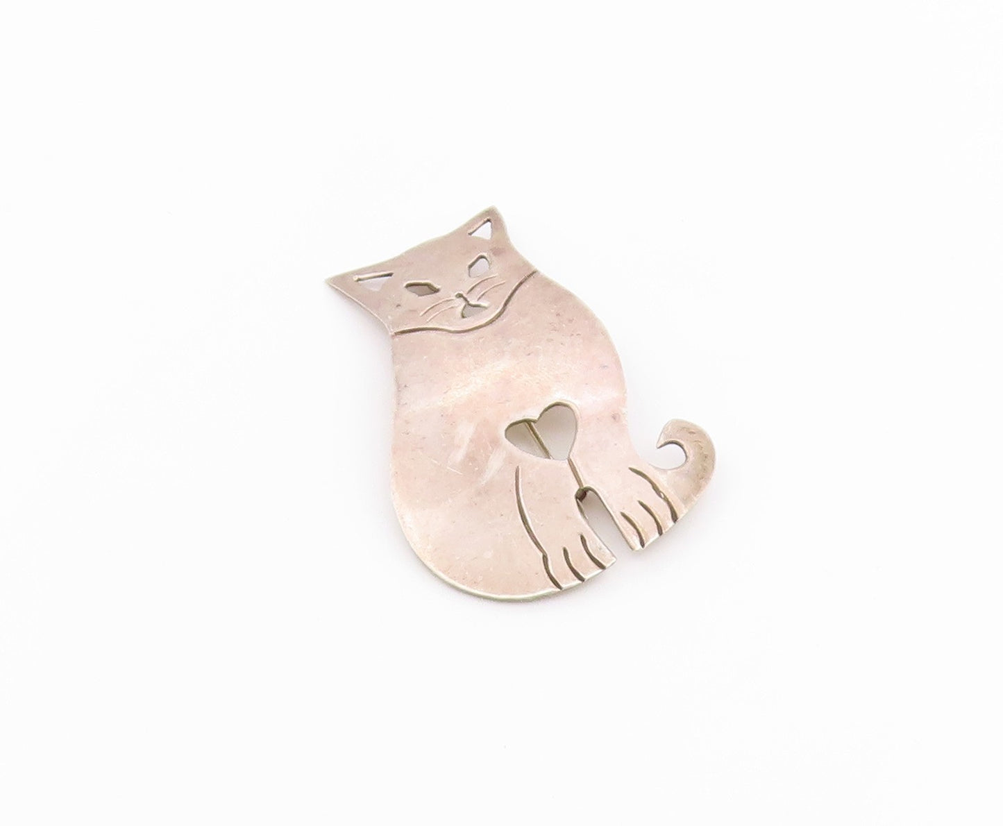 MEXICO 925 Sterling Silver  Vintage Smooth Sitting Cat Brooch Pin  BP4443