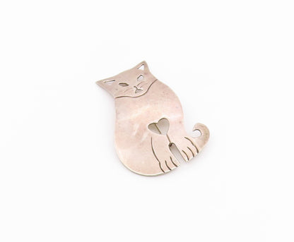 MEXICO 925 Sterling Silver  Vintage Smooth Sitting Cat Brooch Pin  BP4443