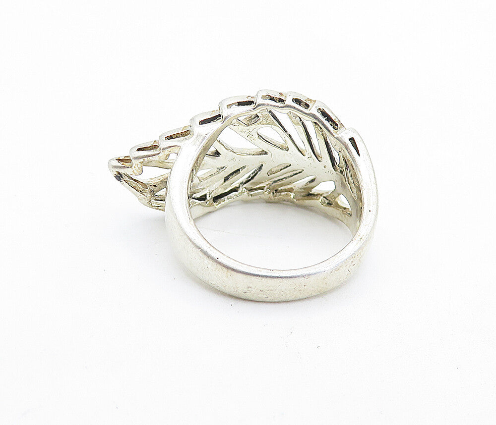 925 Sterling Silver  Vintage Shiny Single Leaf Feather Band Ring Sz 6.5 RG6002