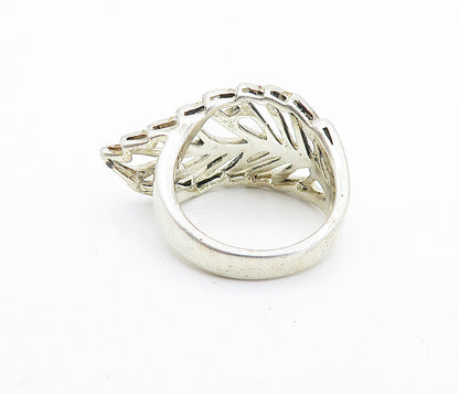 925 Sterling Silver  Vintage Shiny Single Leaf Feather Band Ring Sz 6.5 RG6002