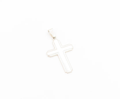 925 Sterling Silver Vintage Pendant Minimalist Double Layer Latin Cross  PT26586