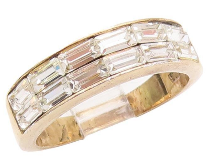 925 Sterling Silver Vintage Ring Rectangle Cut Double CZ Row Inlay Sz 7  RG28625