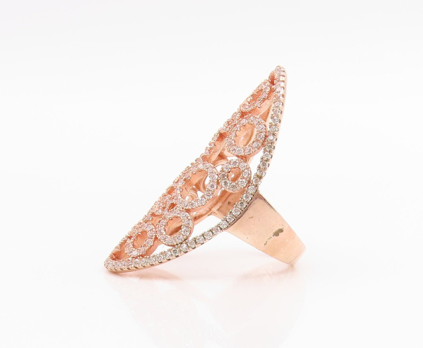 925 Sterling Silver Vintage Ring Gold Plated CZ Open Circles Band  Sz 8  RG35388