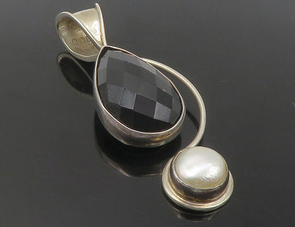 DDD MEXICO 925 Silver  Vintage Faceted Hematite & Pearl Swirl Pendant  PT9607