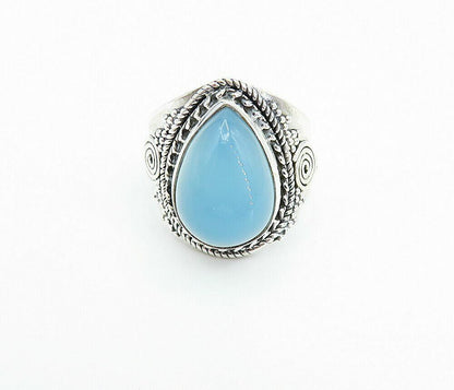 925 Sterling Silver  Blue Chalcedony Tear Drop Cocktail Ring Sz 6.5  RG8067