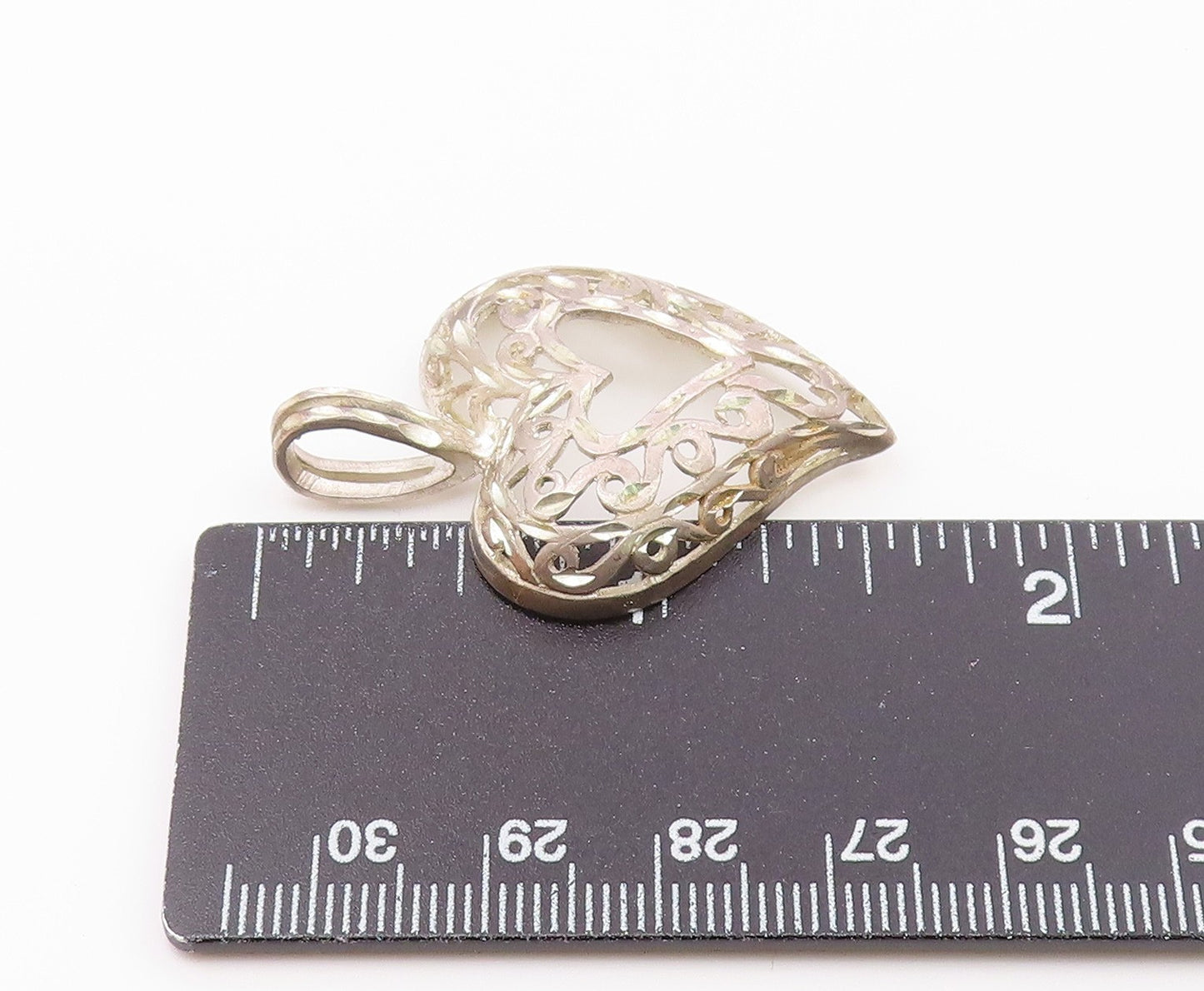 925 Sterling Silver  Vintage Shiny Diamond Cut Love Heart Pendant  PT17057