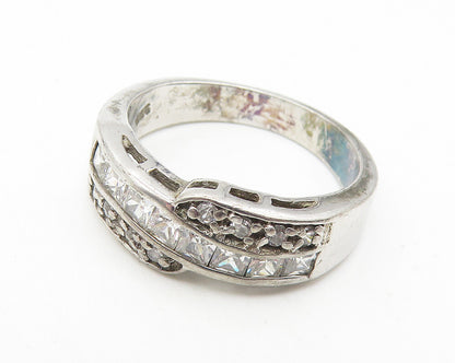 925 Sterling Silver  Cubic Zirconia Bypass Design Band Ring Sz 7  RG11163