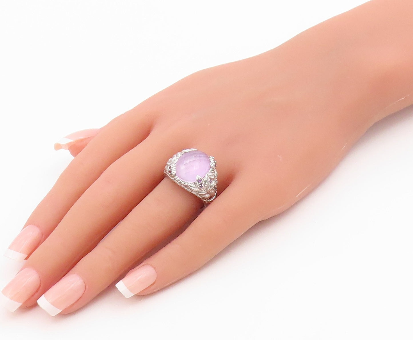 925 Sterling Silver Vintage Ring JUDITH RIPKA Rose Quartz Band  Sz 8  RG36428