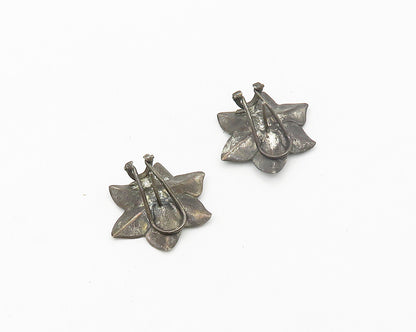 925 Silver  Vintage Freshwater Pearls Flower Motif Non Pierce Earrings  EG9475