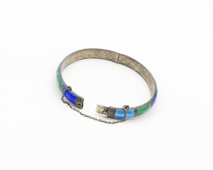 SIAM 925 Sterling Silver  Vintage Enamel Pattern Round Bangle Bracelet  BT7901
