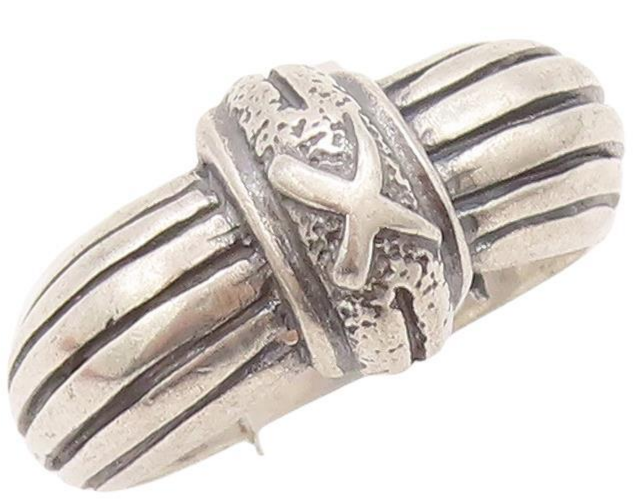 925 Sterling Silver Vintage Ring Solid Carved 'X' Grooved Shank  Sz 8.5  RG28448