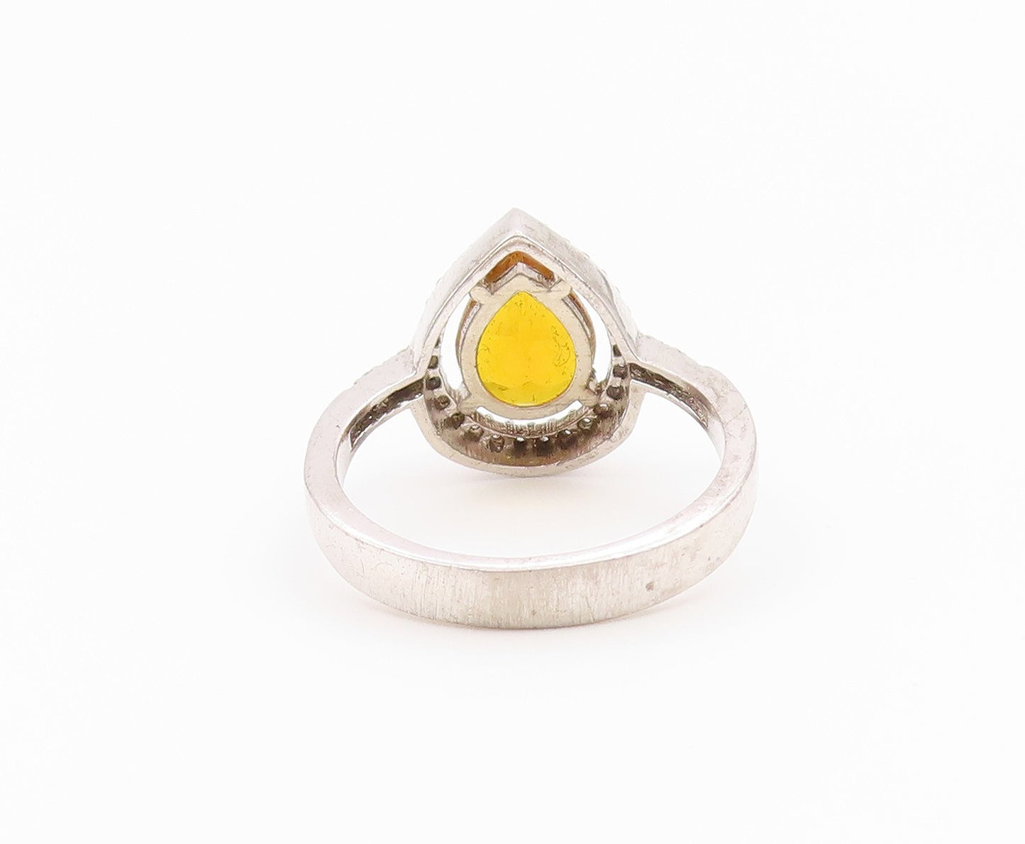 925 Sterling Silver Vintage Ring Pear Cut Citrine Halo CZ Band  Sz 7  RG36549