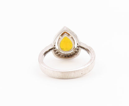 925 Sterling Silver Vintage Ring Pear Cut Citrine Halo CZ Band  Sz 7  RG36549