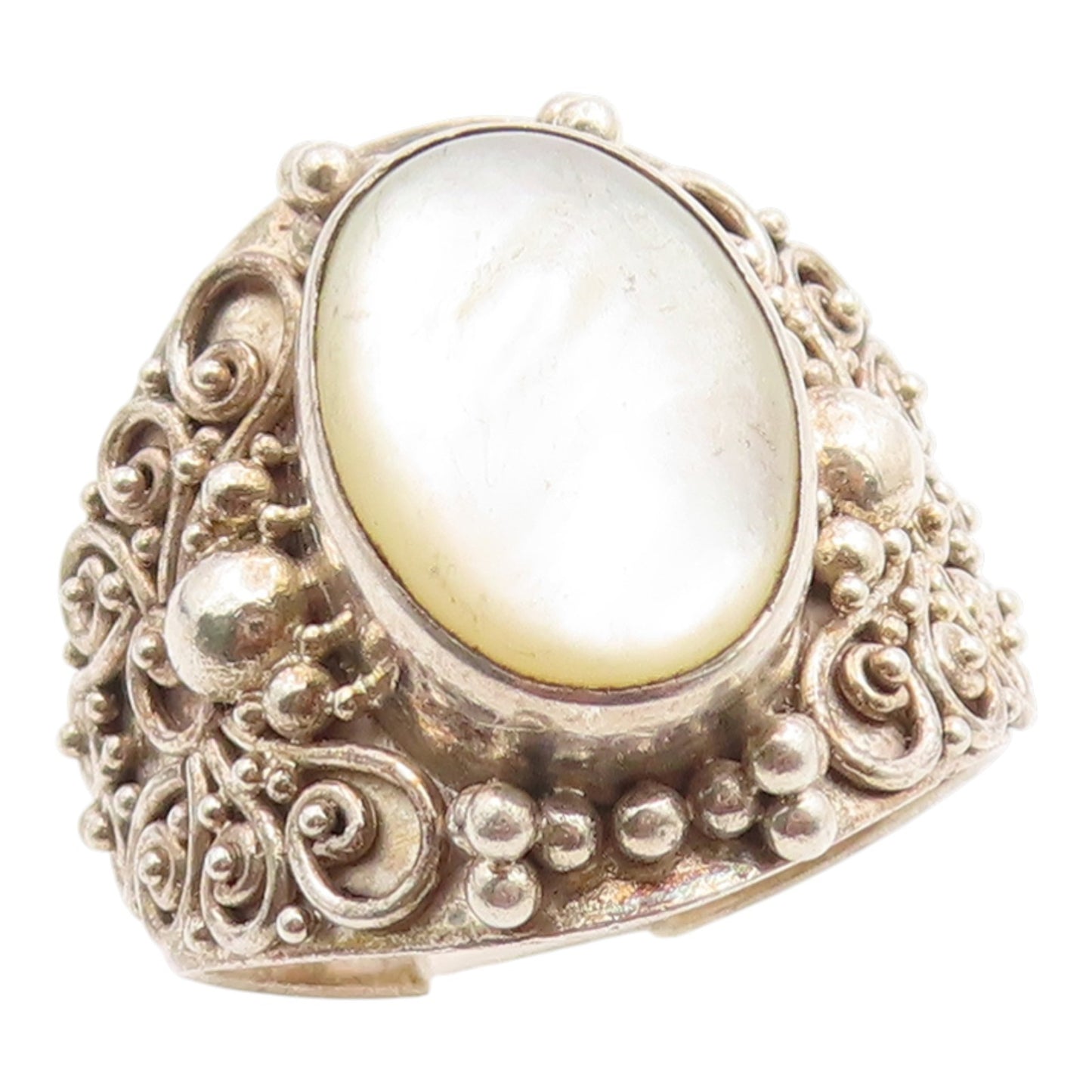 925 Sterling Silver Vintage Ring SUARTI BALI Mother Of Pearl Band  Sz 8  RG35569