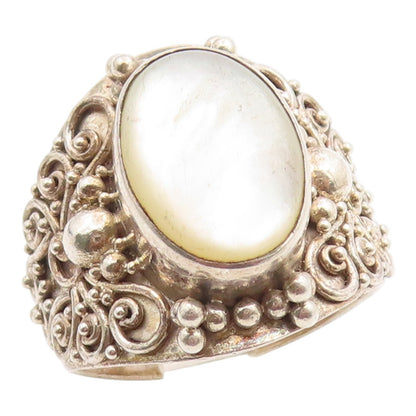 925 Sterling Silver Vintage Ring SUARTI BALI Mother Of Pearl Band  Sz 8  RG35569
