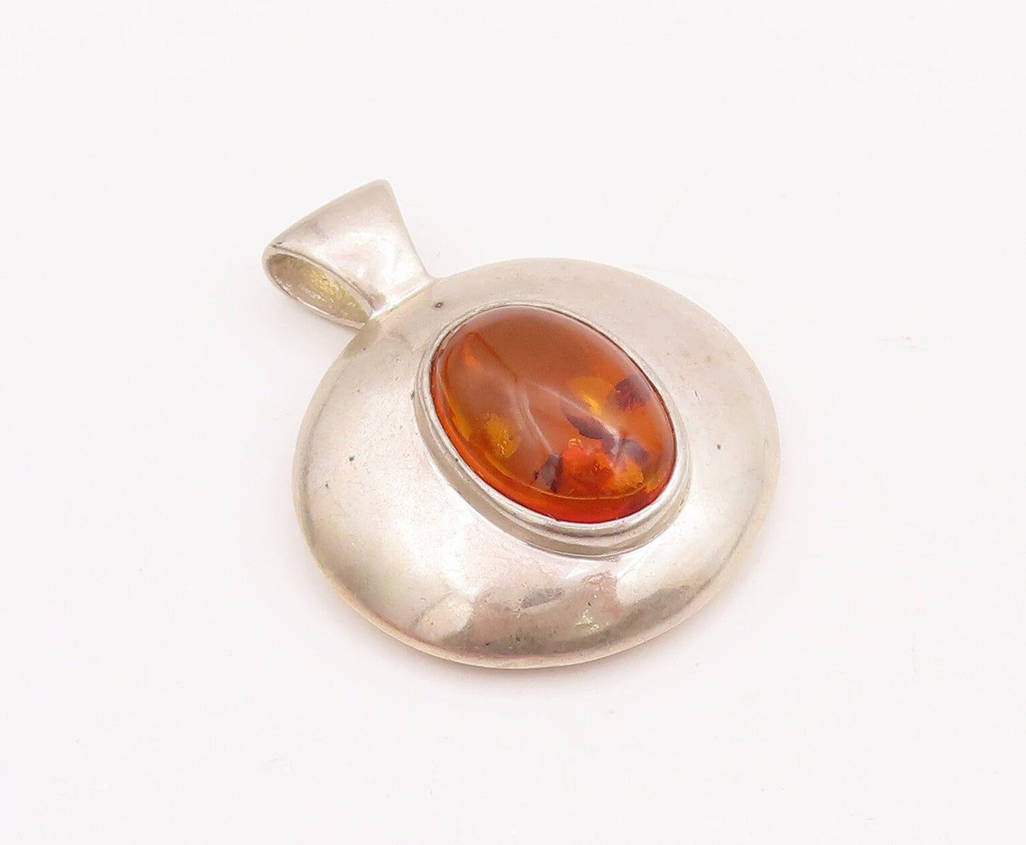 925 Sterling Silver Vintage Pendant ESPO SIG Minimalist Cabochon Amber  PT22833