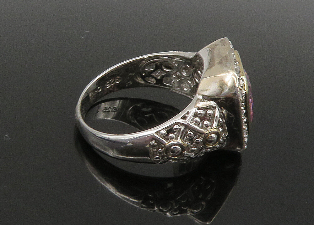 925 Silver  Vintage Pink Cubic Zirconia 2 Tone Cocktail Ring Sz 10  RG23089