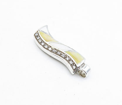 925 Sterling Silver  Vintage Mother Of Pearl & Topaz Striped Pendant  PT3350