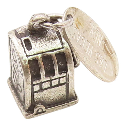 925 Sterling Silver  Vintage Slot Machine Gambling Motif Pendant  PT17829