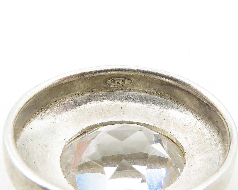 925 Sterling Silver  Vintage Faceted Cubic Zirconia Oval Pendant  PT14056