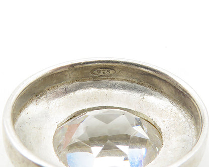 925 Sterling Silver  Vintage Faceted Cubic Zirconia Oval Pendant  PT14056