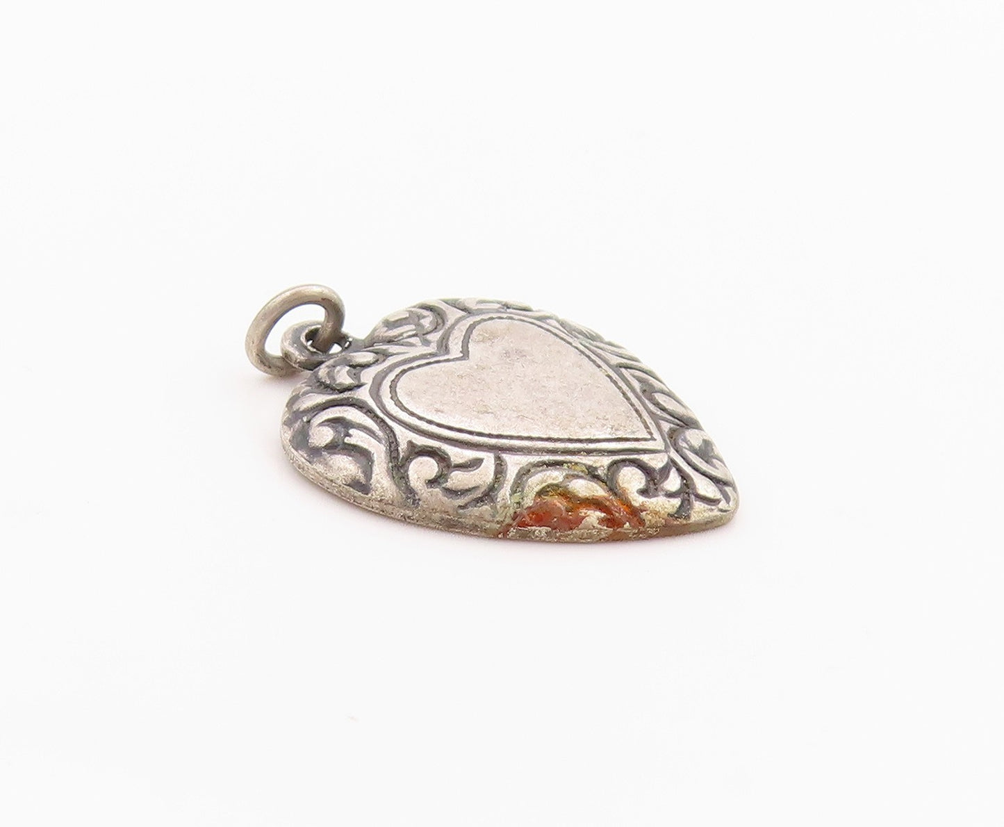 925 Sterling Silver Vintage Pendant Dark Tone Etched Love Heart Charm  PT24982